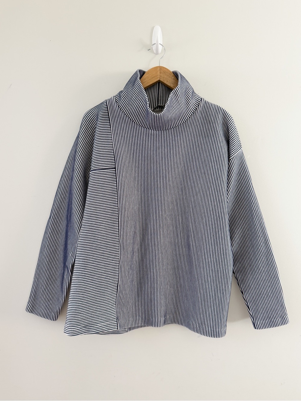 COS • High-Neck Ribbed Top in Navy/White - Picture 5 of 12